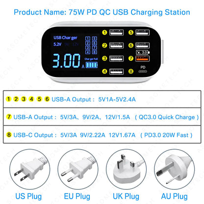 8/4-Port LED Display USB Charger